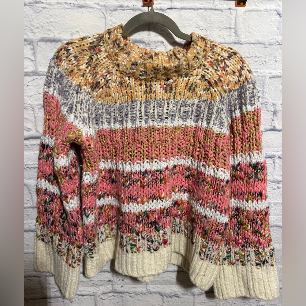 By Anthropologie Chunky Knit Sweater with Multicolor Accents, Size Small